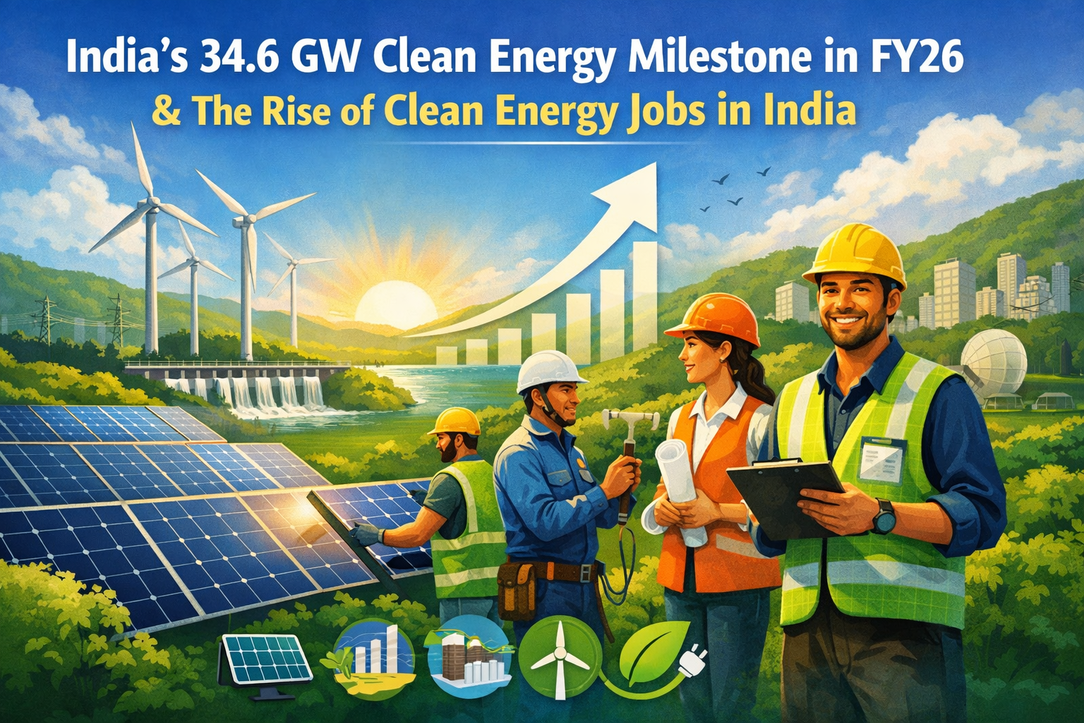 India Adds 34.6 GW Clean Energy in FY26 | Clean Energy Jobs